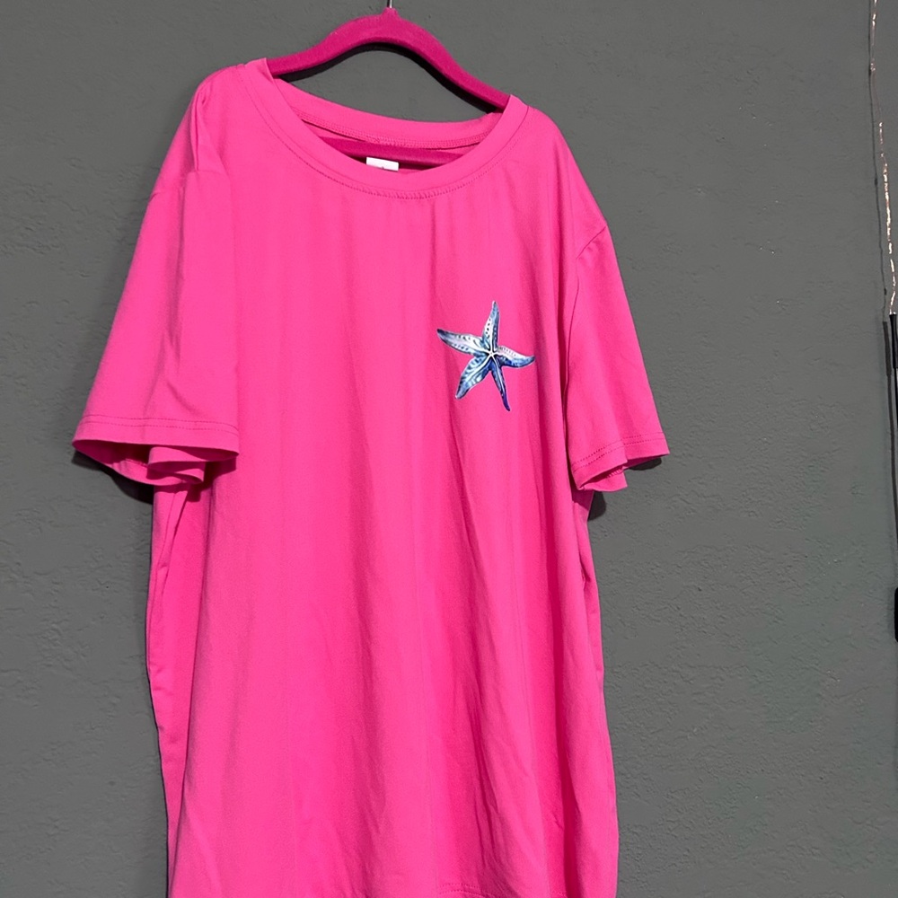 Pink T-Shirt with Starfish Embroidery